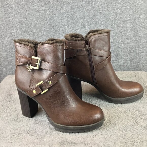 Guess Chocolate Brown Faux Fur Lined Boots Booties 9M NWOT - Picture 1 of 7